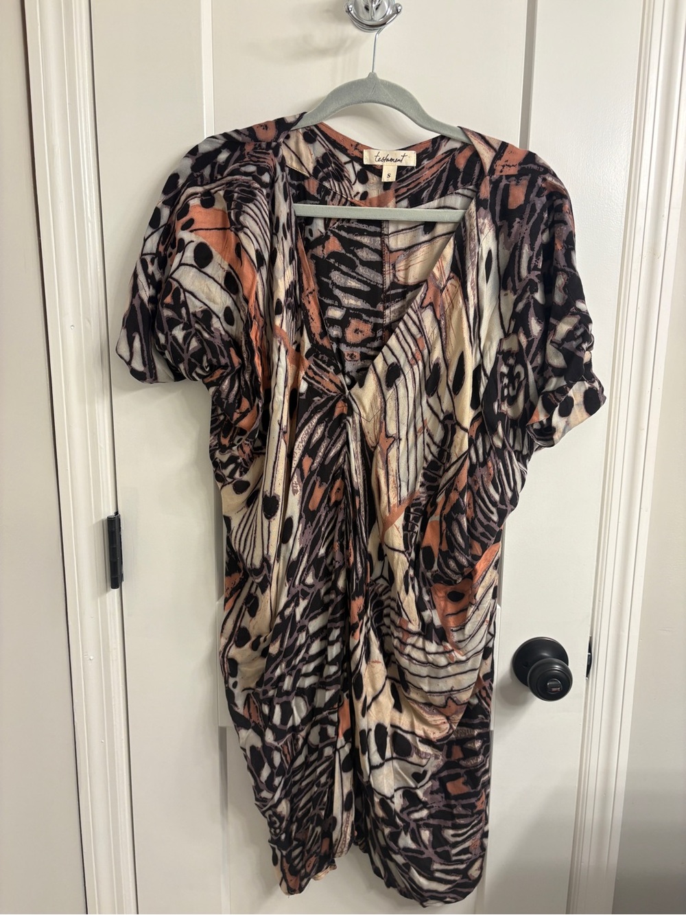 Vibrant Brown, Cream & Black Printed Wrap-Front Tunic